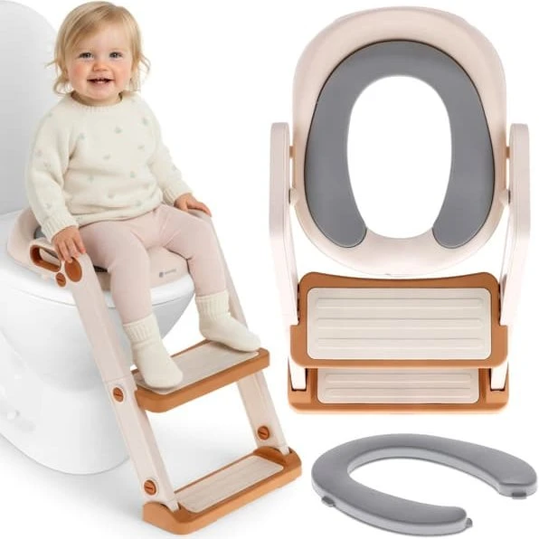 Sun Baby Toiletbetræk med stige til børn, hvid-guld