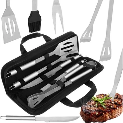 Kaminer 5-delt grillsæt i rustfrit stål med opbevaringsboks