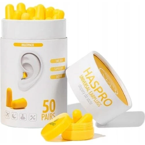 Haspro Tube50 Engangsørepropper, Gul, 50 par