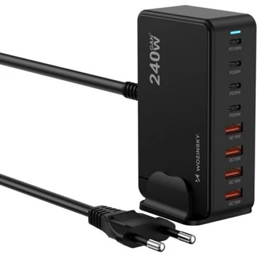 Wozinsky 240W GaN QC3 Ladestation - Sort