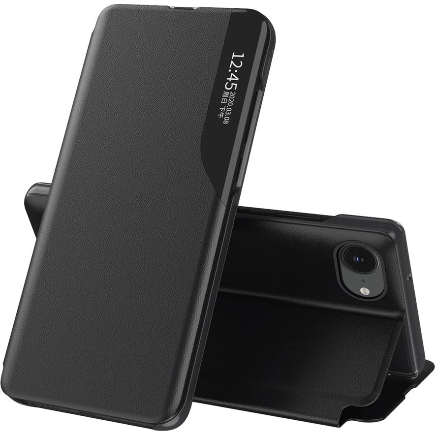 Hurtel Eco Leather View Cover med Stander til iPhone 17e/16e - Sort