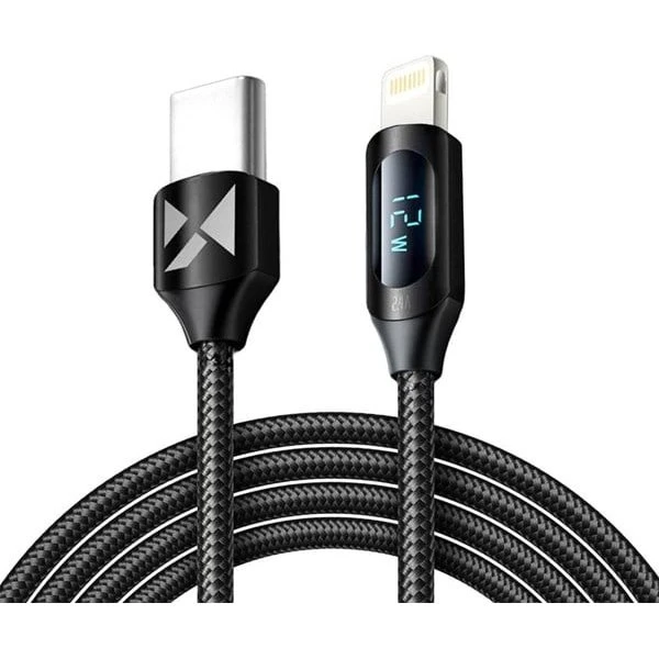 Wozinsky WUCLC2 USB-C til Lightning kabel, 2m, Sort med Display