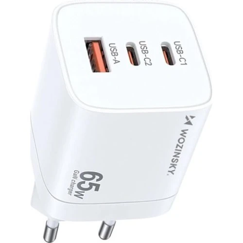 Wozinsky CGWCW 65W GaN Oplader - 1x USB-A & 2x USB-C - Hvid