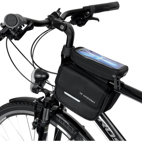 Wozinsky 1,5L Cykeltaske til Stel med Smartphone-vindue - Sort