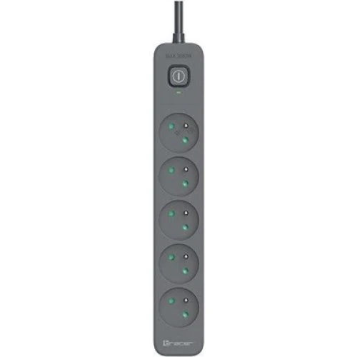 Tracer PowerLine + Stikdåse, 3680W, 5 udtag, 1.8m, Grafit