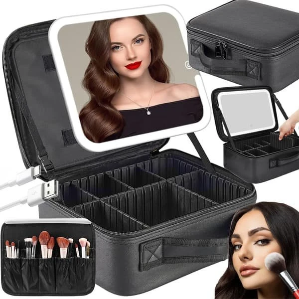 Rejsetaske med LED-spejl og organiser