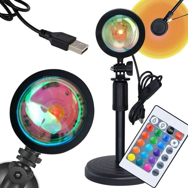 Solnedgangslampe RGB med fjernbetjening og USB