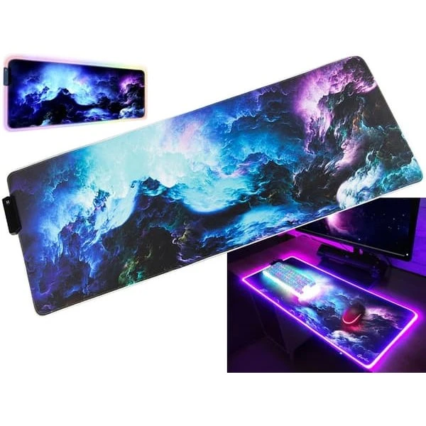 Gaming Musemåtte RGB LED Havbølger 90x40cm