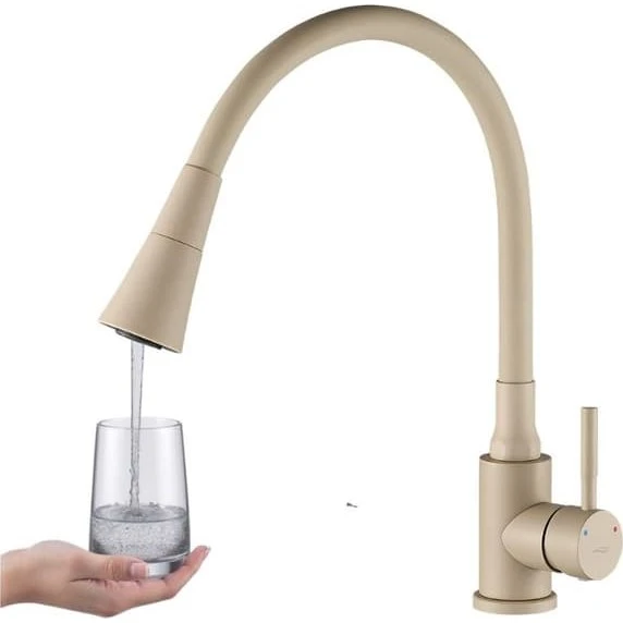 SELVA Køkkenvaskarmatur beige/krom med fleksibel tud