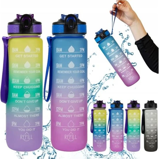 2x 1L Motiverende Sportsflasker med Sugerør