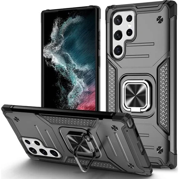 Sort Armor-etui til Samsung Galaxy S22 Ultra med indbygget stativ