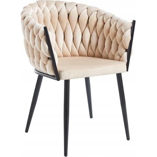K7-FX Beige polstret fløjlslstol med sort metalstel
