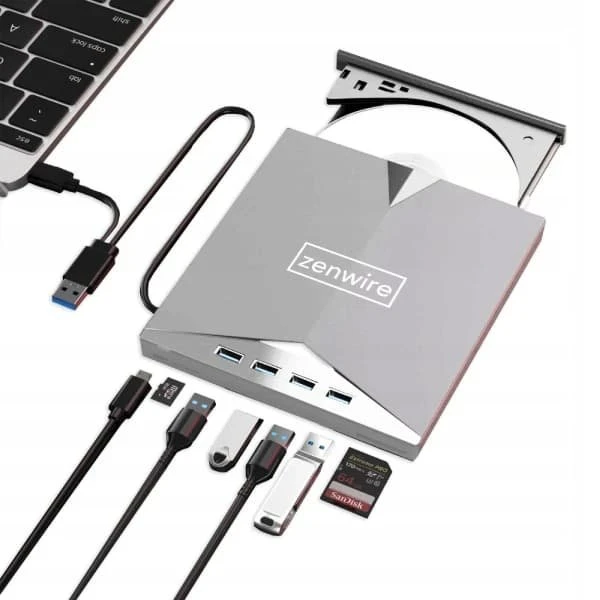 Zenwire H61 Bærbar USB-C 3.0 CD/DVD-brænder og USB-hub