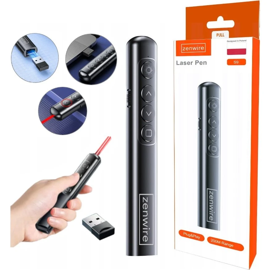 Zenwire S9 Laserpointer - Trådløs rød laser til præsentationer