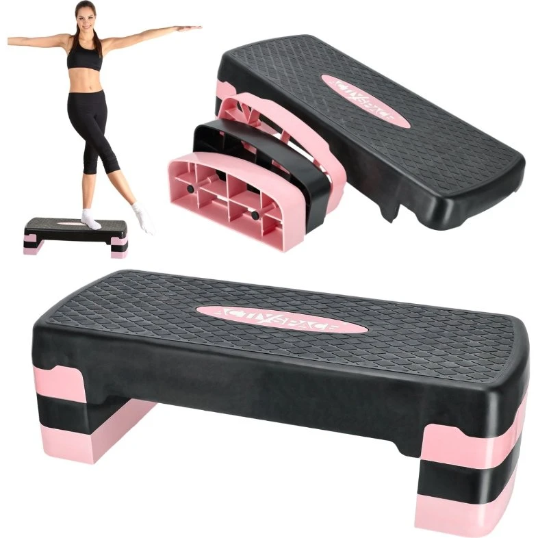 Stepper til aerobic fitnessøvelser, 3 niveauer - pink