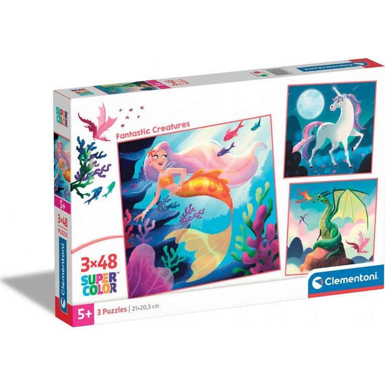 Clementoni 3-i-1 Puslespil: Fantasivæsener 3x48 brikker