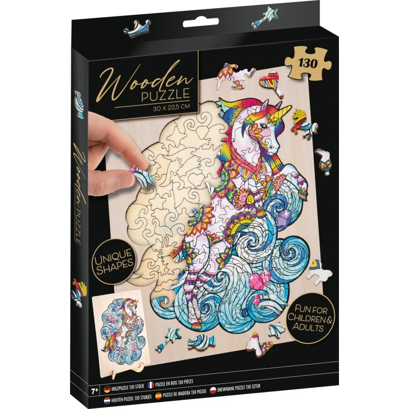 Enhjørning træpuslespil 130 brikker – unikke former