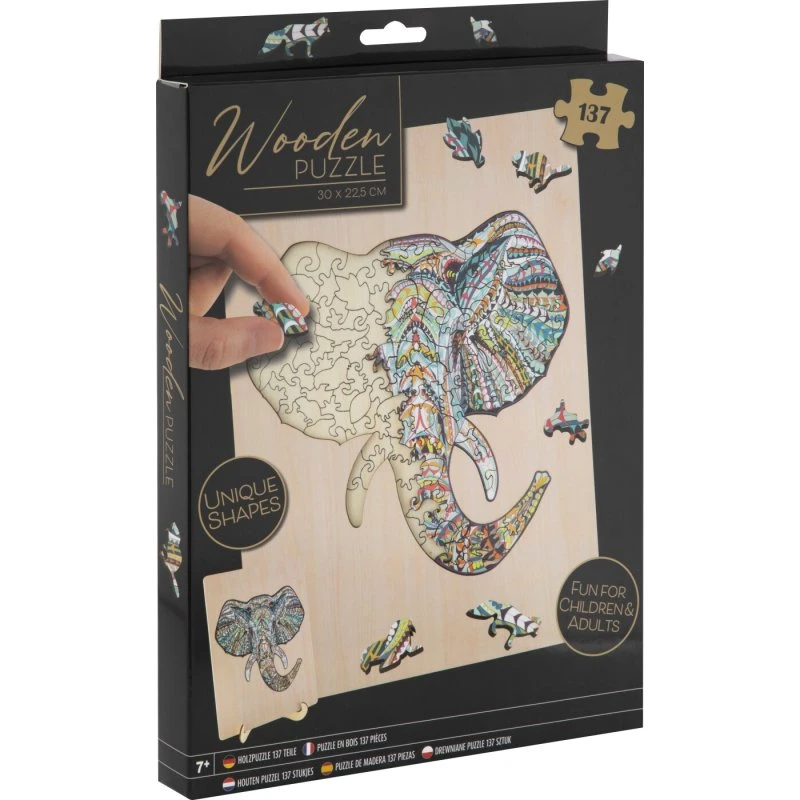 Træpuslespil Elefant, 137 brikker – Unique Shapes