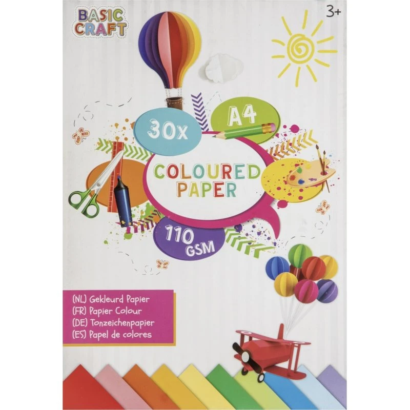 Farvet kopipapir A4 110 g – 30 ark (assorterede farver)