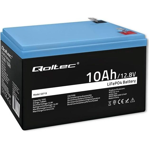 Qoltec 53713 LiFePO4 Batteri 12,8V 10Ah med BMS