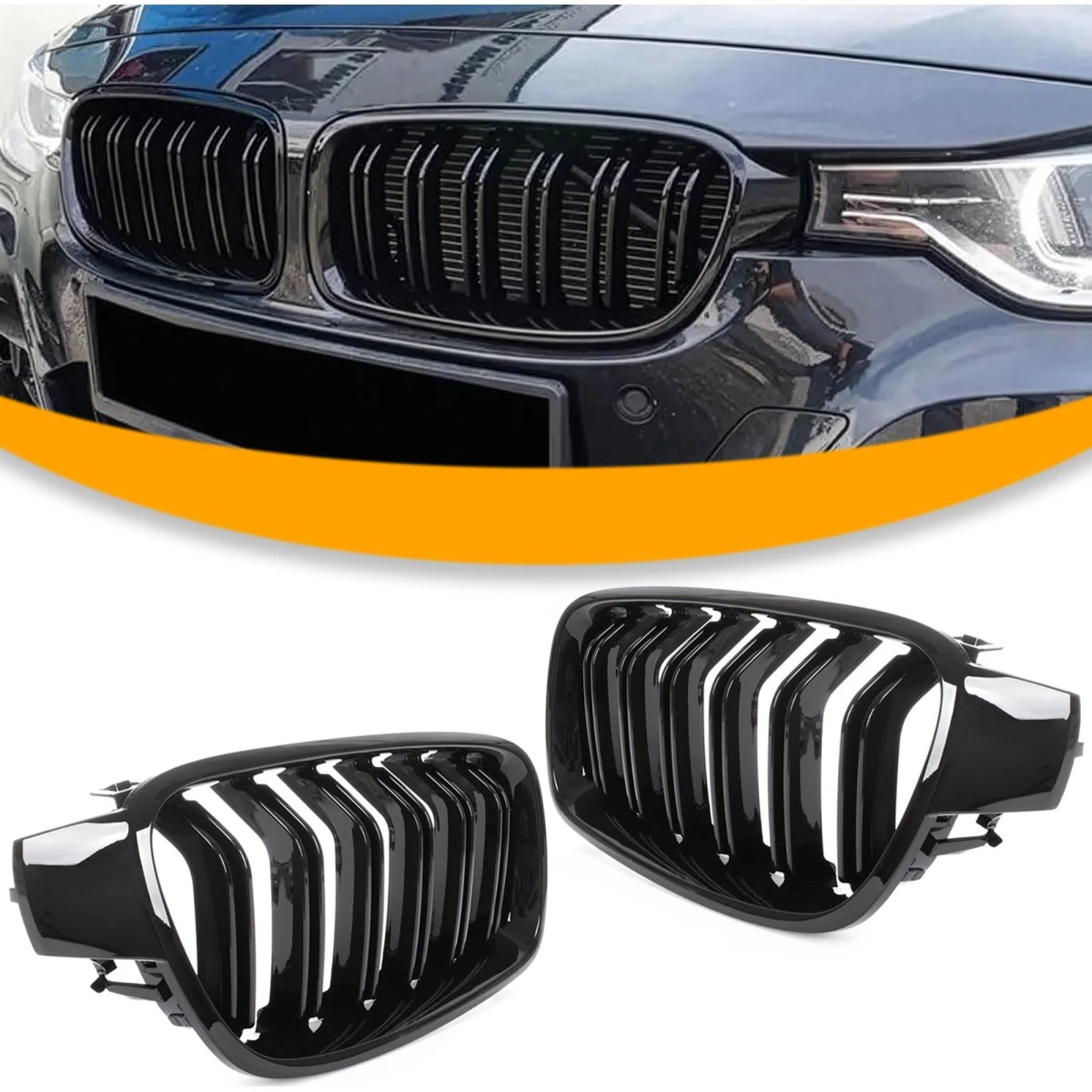 BMW 3 F30/F31 Nyre-gitter Sort Glossy Double Bar (2 stk.)