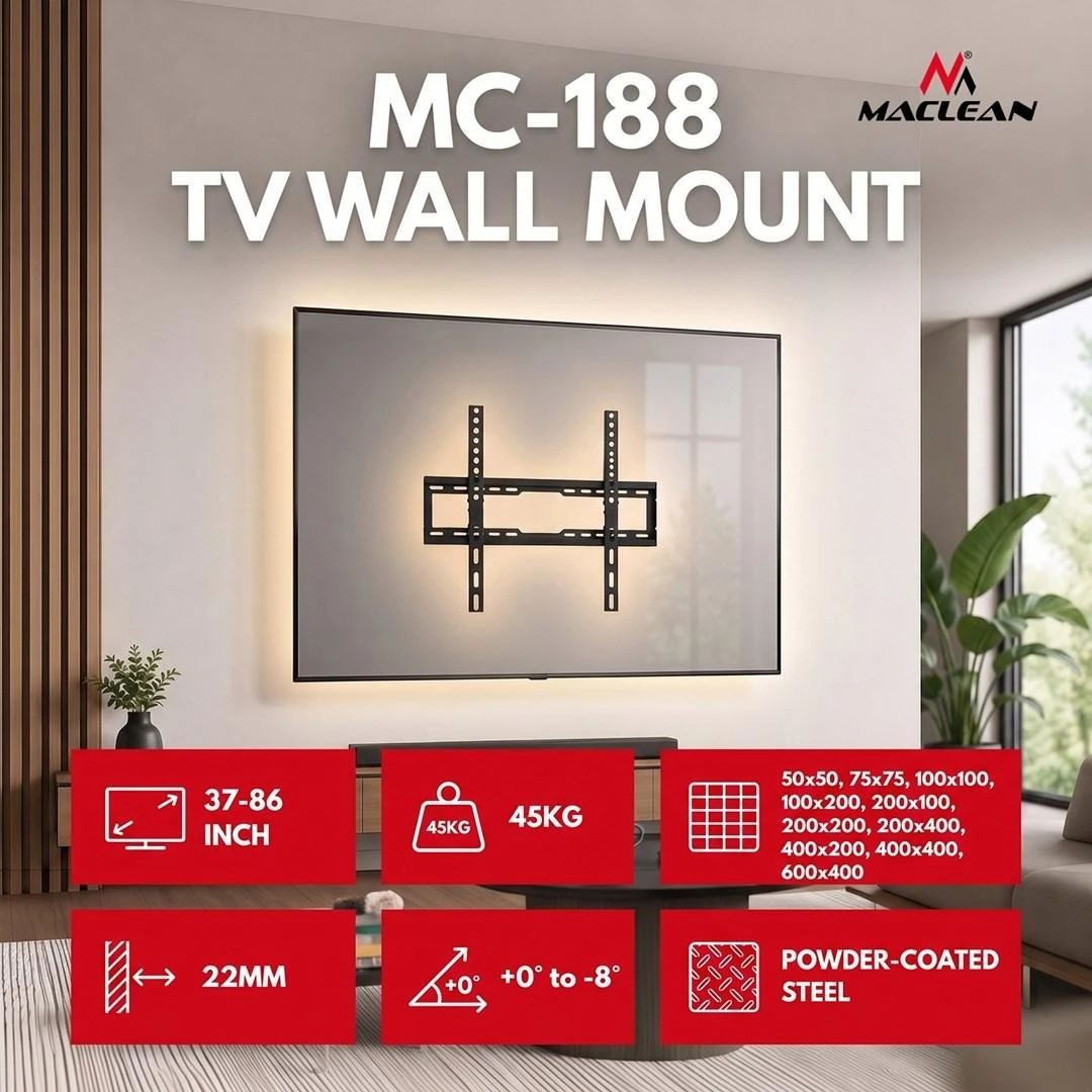 Maclean MC-188 TV-vægbeslag til 37-86" skærme, sort