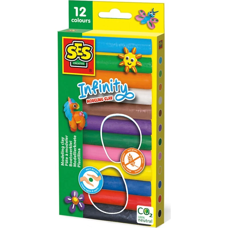 Modelervoks 12 farver – non-dry, glutenfri (180 g)