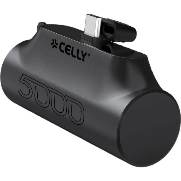 Celly PBC5000 Kompakt PowerBank med USB-C, 5000mAh, Sort