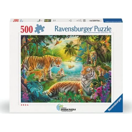 Ravensburger Puslespil 500 brikker – Tigerfamilie i oasen