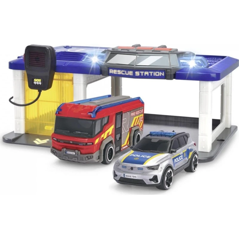 Dickie Redningsstation med dansk politibil og brandbil