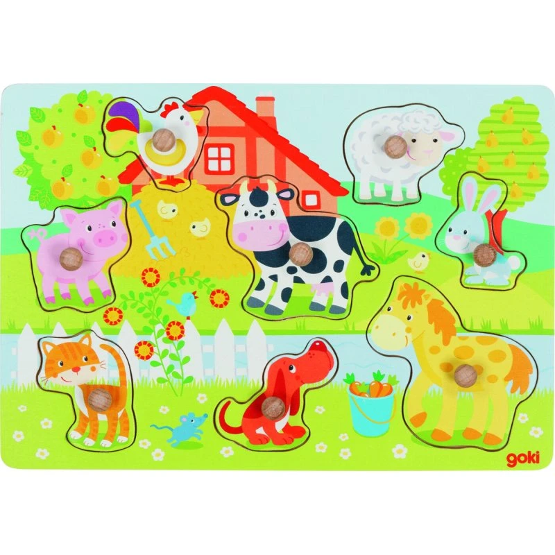Goki Knoppuslespil Bondegårdsdyr - 8 Træbrikker