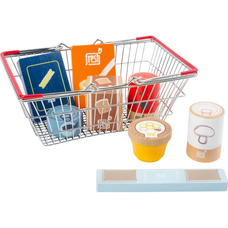 Small Foot træ-legetøj: Indkøbskurv med 9 varer