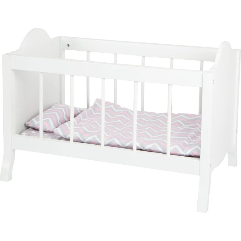 Dukkeseng i træ, hvid med sengetøj (4 dele)