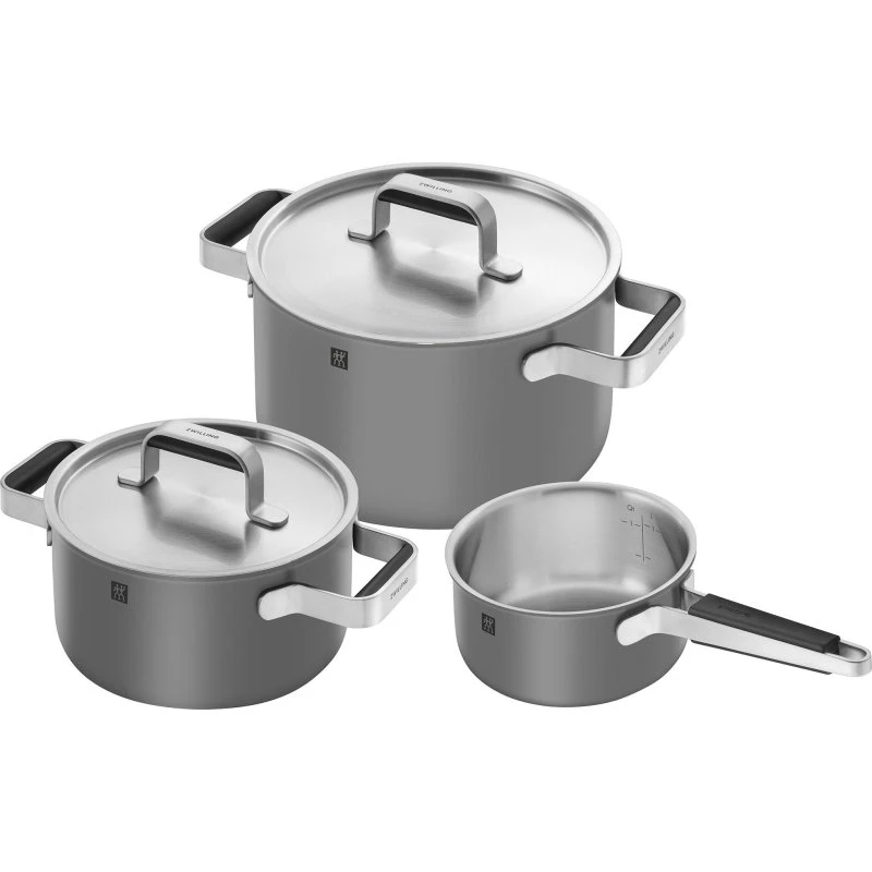 Zwilling Pure grydesæt 3 dele + 2 låg, grå (rustfrit stål)