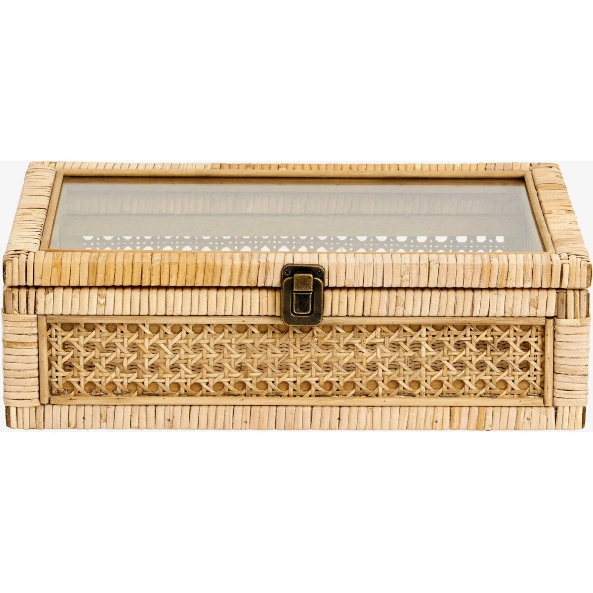 Nordal CASE Opbevaringsboks i Rattan med Glaslåg, 24x37x11 cm