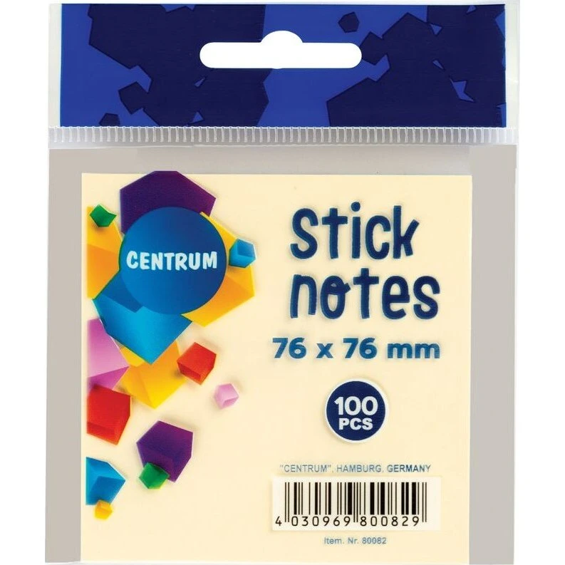 CENTRUM StickNotes 76×76 mm 100 ark – Pastelgul