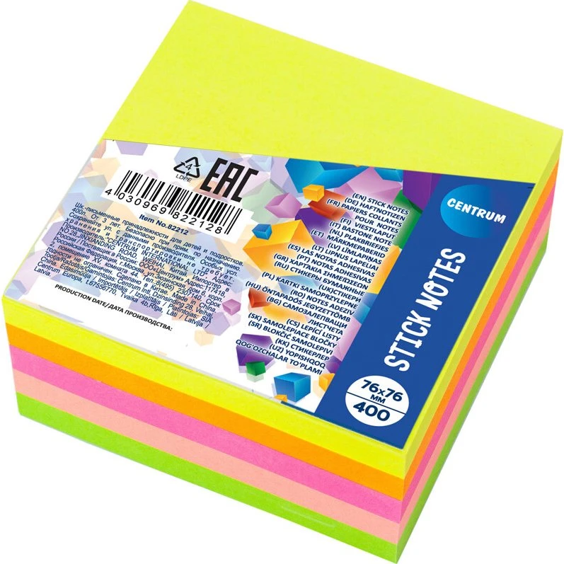CENTRUM StickNotes 75x75 mm - 400 ark neon