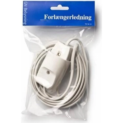 Forlængerledning uden jord 3m hvid