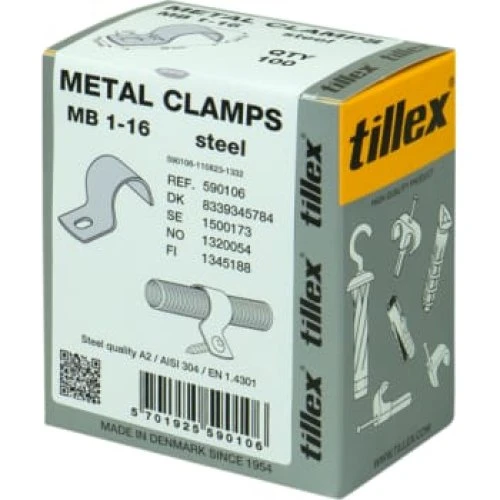 Tillex MB1 Kabelbøjle 16 mm, rustfrit stål A2/AISI 304, 1-lap