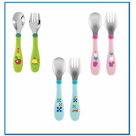 Chicco Metal Bestik 18 måneder - Ske og Gaffel, Lyserød