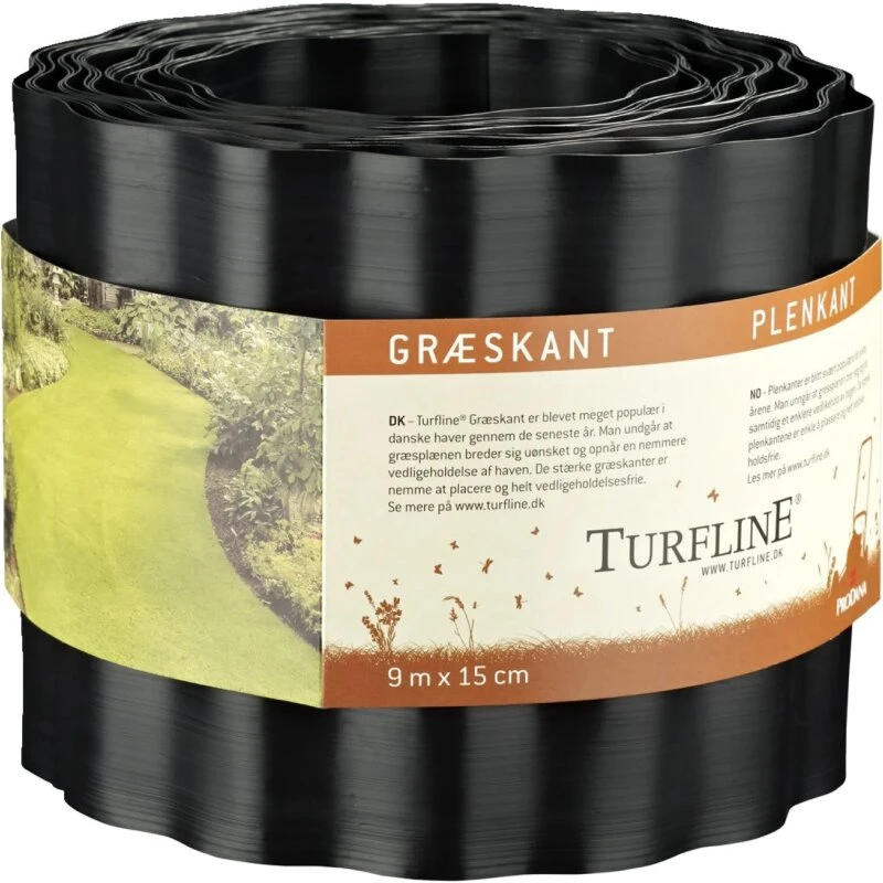 Turfline Græskant 9 m, H15 cm – mørk jordfarvet