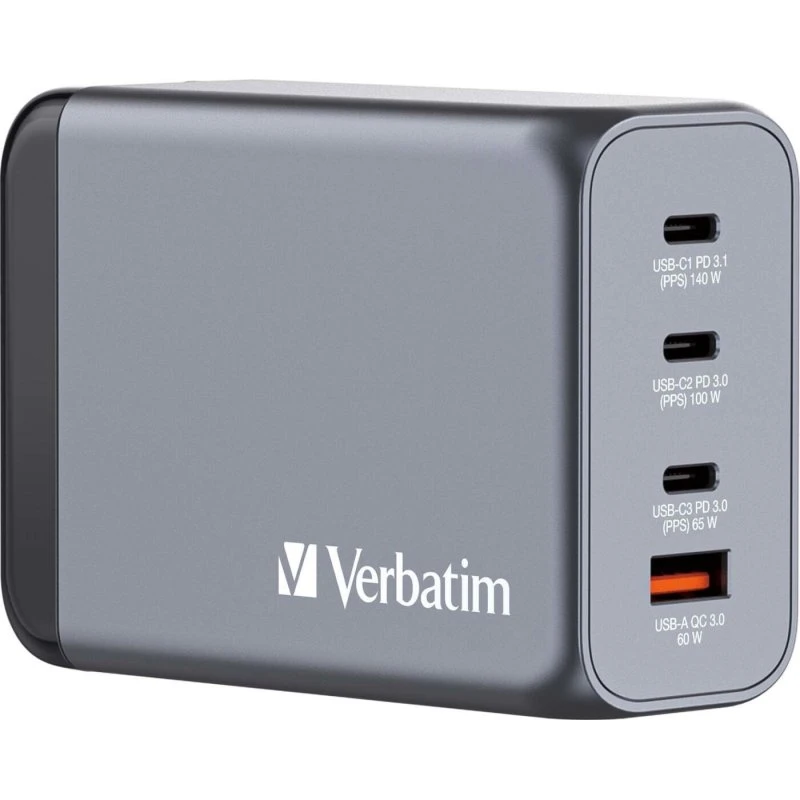 Verbatim 240W 4‑port GaN vægoplader