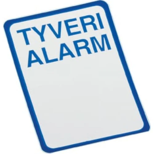 Tyverialarm mærkat 70x100mm - UV-bestandig advarselsskilt