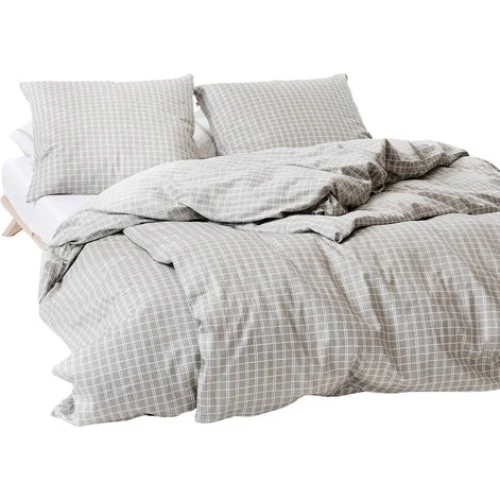 Arctic Snooze Økologisk Sengetøj Beige Ternet 140x200