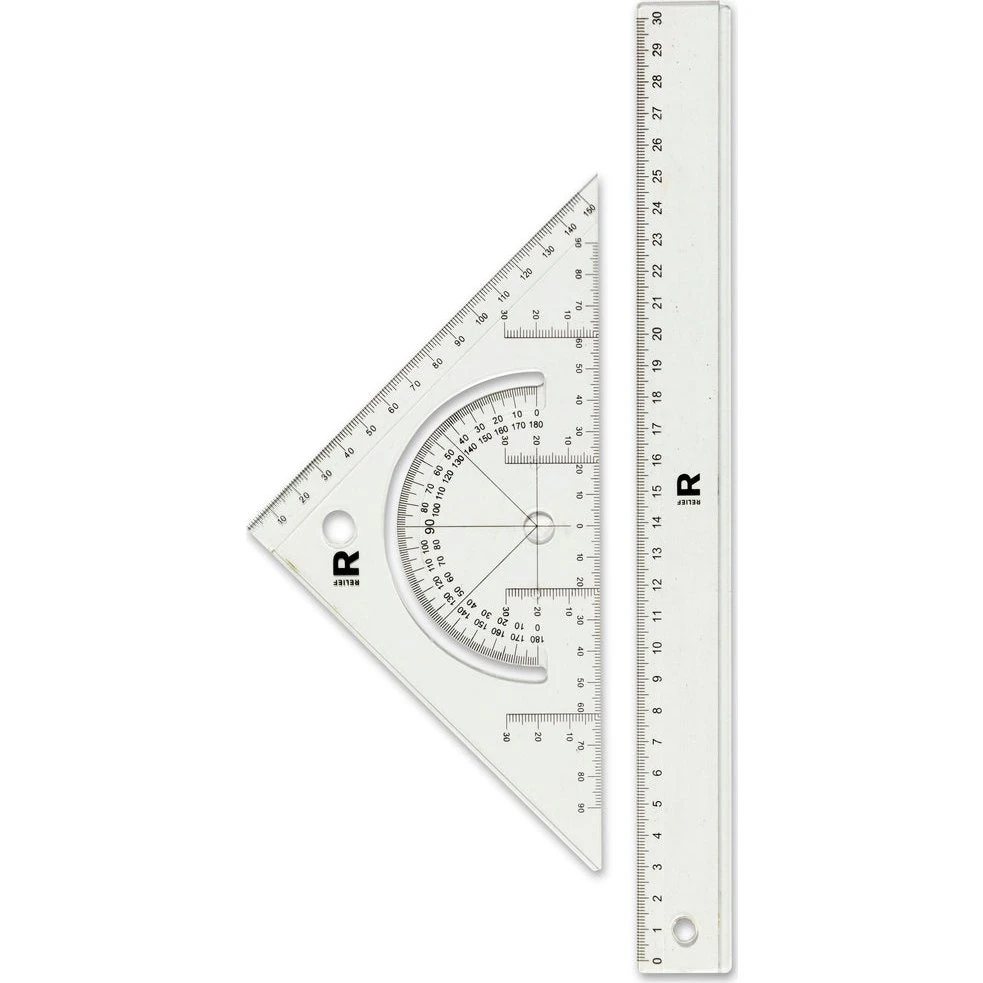 Lineal Relief sæt med stor trekant og 30 cm lineal