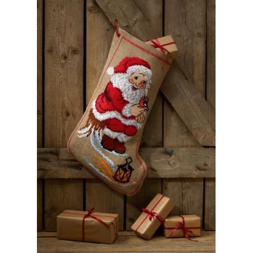 Permin Broderikit Julesok - Nisse på stub (37x60 cm)