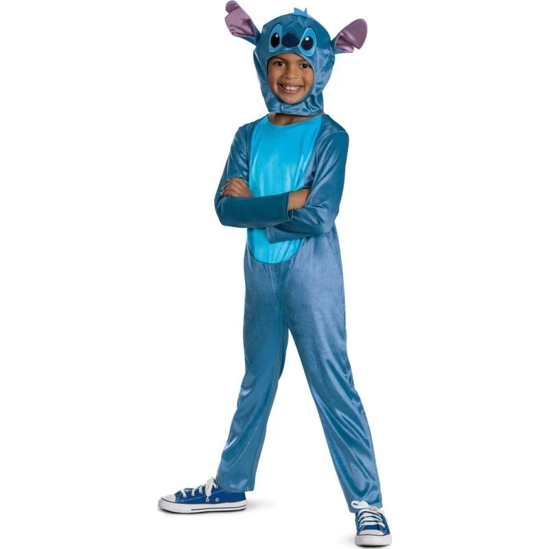 Disney Stitch børnekostume - heldragt med hætte (5-6 år)