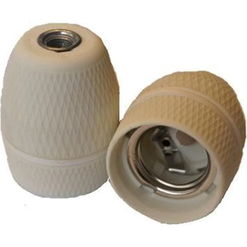 Porcelænsfatning E27 med 10mm nippel - Ru hvid overflade