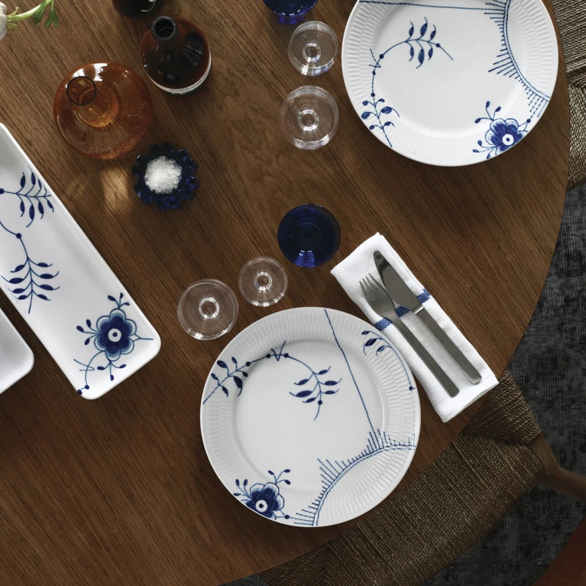 Royal Copenhagen Blå Mega Riflet fad, 36 cm