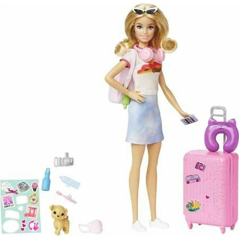 Barbie Malibu Rejsesæt med Hvalp – 10+ Dele